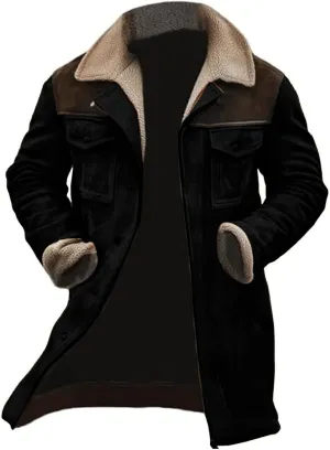 Men's Vintage Suede Jacket Plush Collar Coats Faux Leather Jacket Men Zip Up Motorcycle Jacket Coats Retro Tops