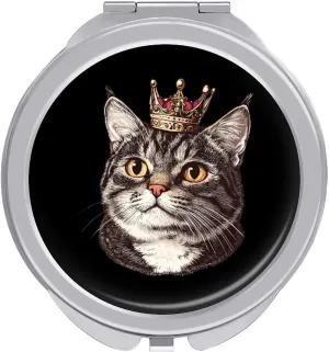 Meow King Smart Cat Compact Mini Mirror Double-Sided Pocket Makeup Mirrors Ultra Portable for Purses and Travel