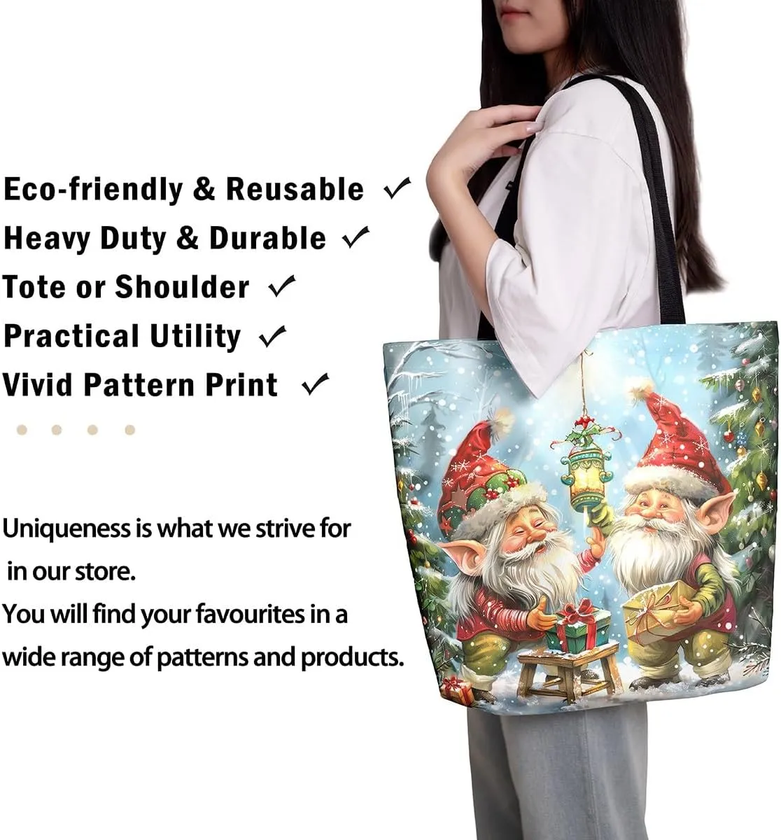 Merry Christmas Canvas Tote Bag,Santa Claus Travel Bag for Teens Adults,Xmas Large Capacity Shopping Bag