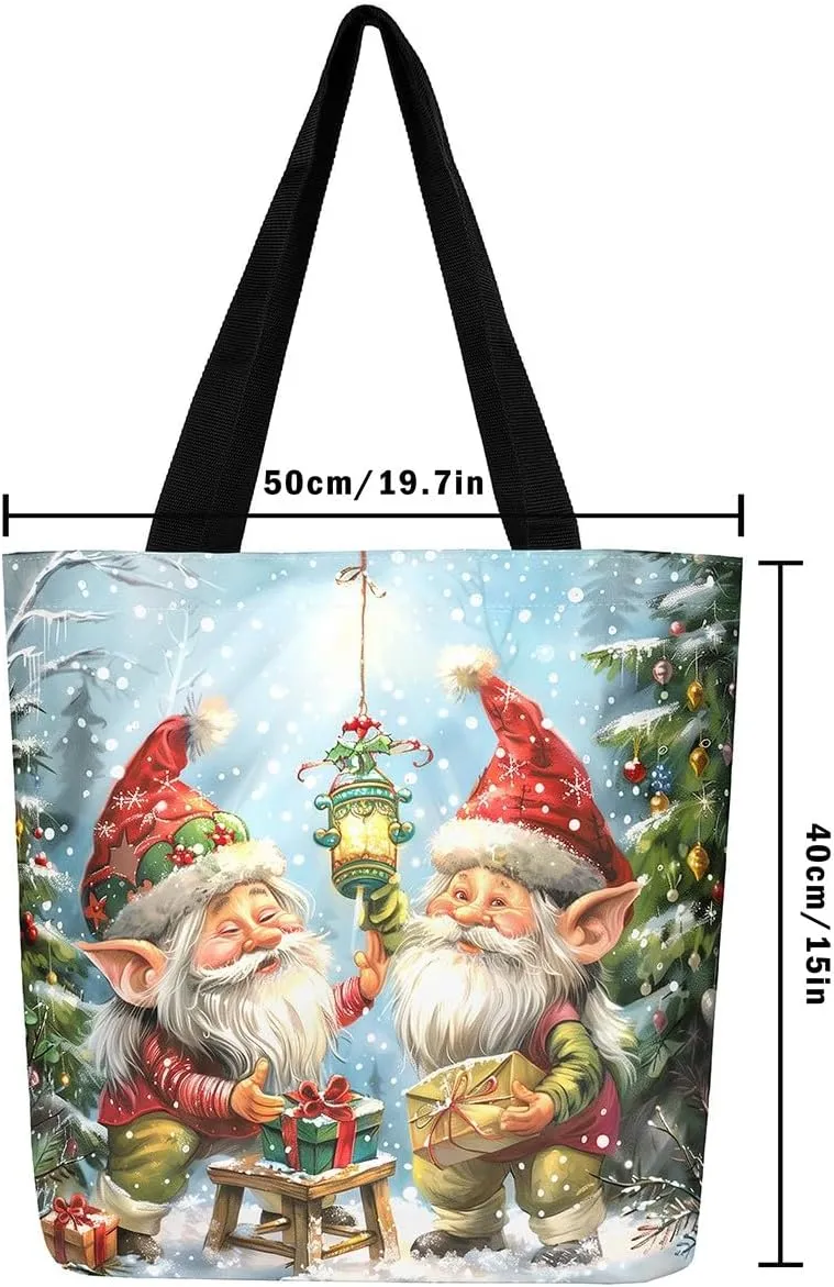 Merry Christmas Canvas Tote Bag,Santa Claus Travel Bag for Teens Adults,Xmas Large Capacity Shopping Bag