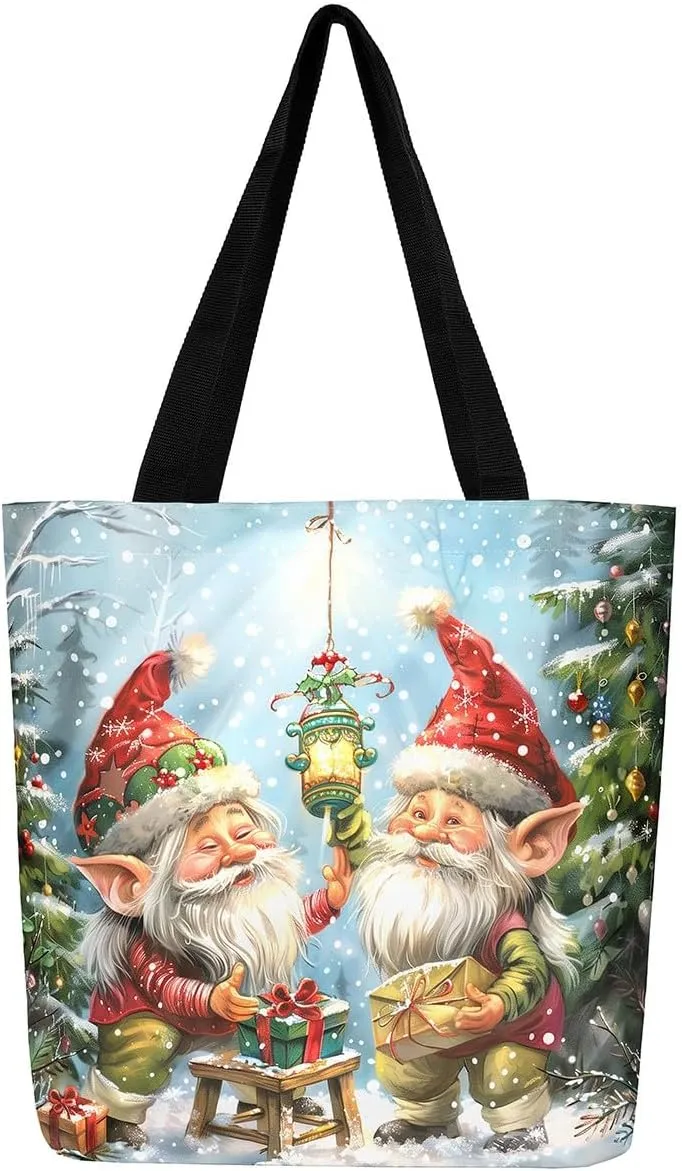Merry Christmas Canvas Tote Bag,Santa Claus Travel Bag for Teens Adults,Xmas Large Capacity Shopping Bag