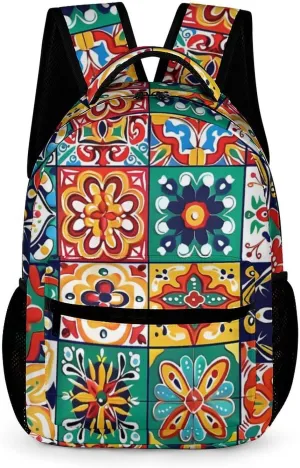 Mexican Talavera Italian Pottery Travel Backpack Cute Laptop Bag Aesthetic Campus Backpack Casual Daypack