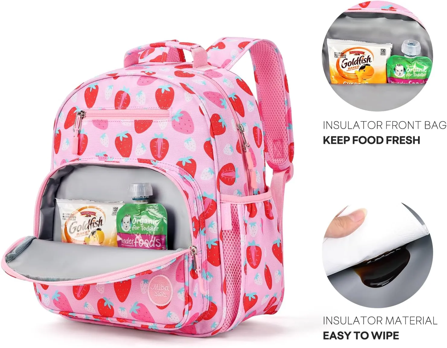 mibasies Girls Backpack 5-8: Lightweight Kids Backpacks for Girls - Girl Bookbag for Elementary School - Assorted Strawberry Pink