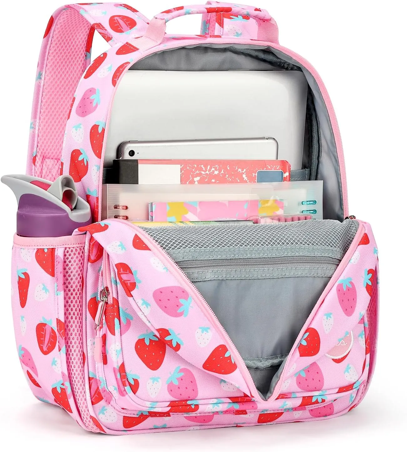 mibasies Girls Backpack 5-8: Lightweight Kids Backpacks for Girls - Girl Bookbag for Elementary School - Assorted Strawberry Pink