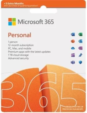 Microsoft 365 Personal 15-Month Subscription for 1 User, Premium Office Apps - Word/Excel/PowerPoint/Outlook, 1TB OneDrive Cloud Storage, Available on PC/Mac, Tablet & Phone, Physical Card