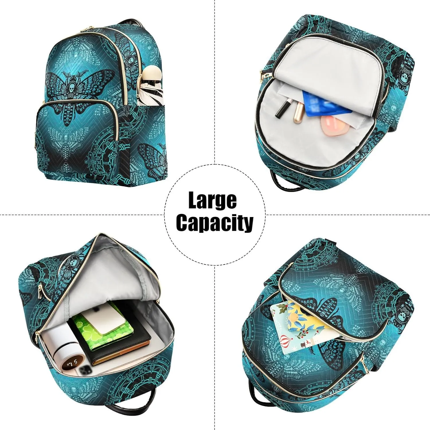 Mini Backpack Gothic Moth Skull Mystical Circle Fashion Backpack Purse for Women,Handbag Shoulder Bag Casual Daypack, Ladies Gift for College Work (S)