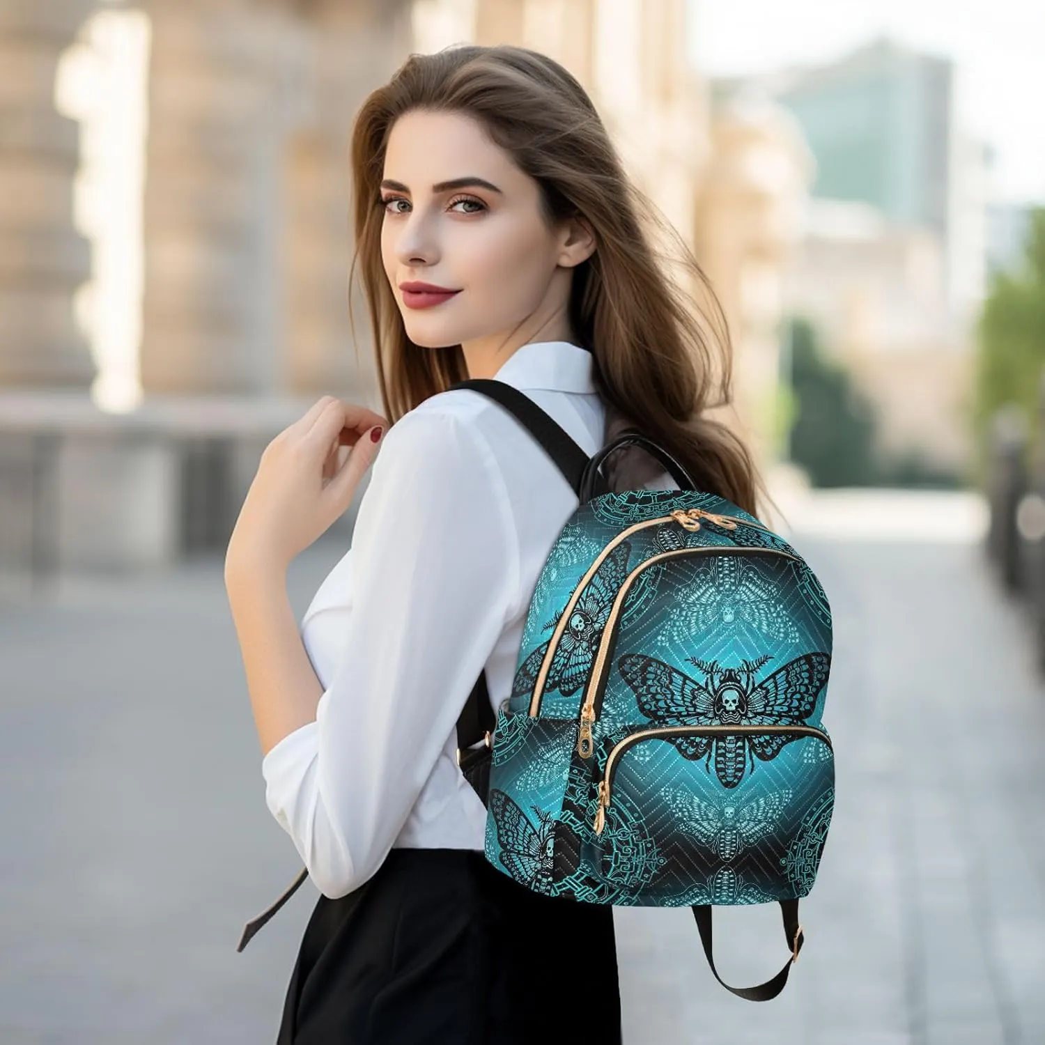 Mini Backpack Gothic Moth Skull Mystical Circle Fashion Backpack Purse for Women,Handbag Shoulder Bag Casual Daypack, Ladies Gift for College Work (S)