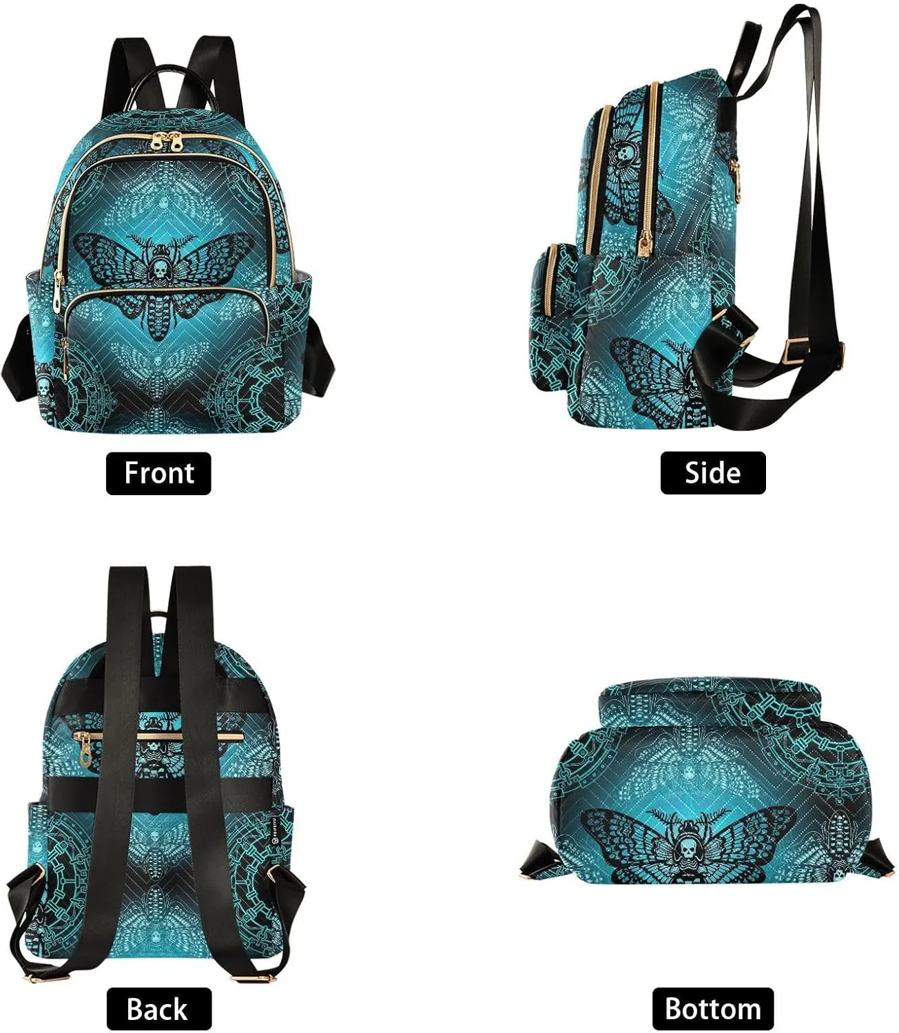 Mini Backpack Gothic Moth Skull Mystical Circle Fashion Backpack Purse for Women,Handbag Shoulder Bag Casual Daypack, Ladies Gift for College Work (S)