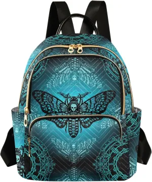 Mini Backpack Gothic Moth Skull Mystical Circle Fashion Backpack Purse for Women,Handbag Shoulder Bag Casual Daypack, Ladies Gift for College Work (S)