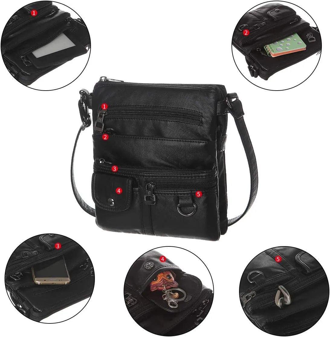 MINICAT Crossbody Purses for Women Multi Pocket Crossbody Bag Soft Leather Cross Body bag for Woman Small Shoulder Bags