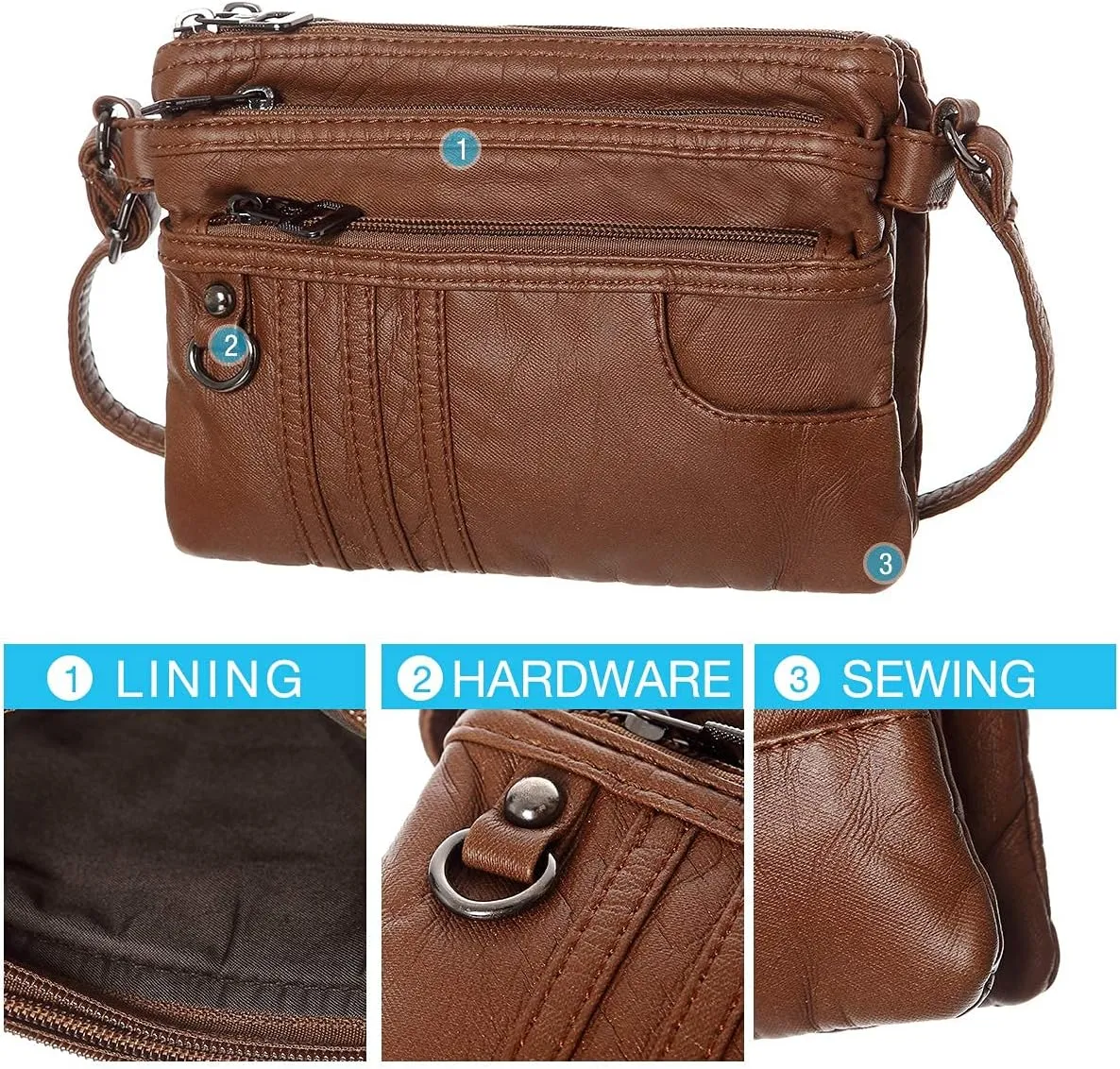 MINICAT Treble Pockets Small Crossbody Purse Cell Phone Purse Shoulder Bags for Women
