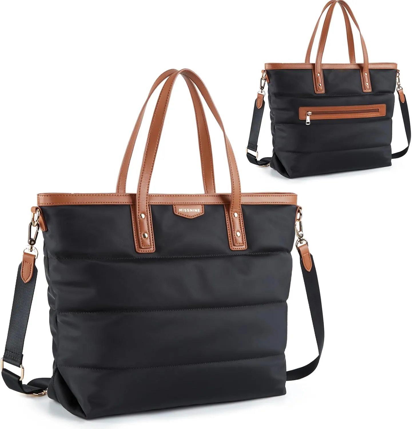 Missnine Tote Bag for Women 15.6 inch Laptop Bag Large Travel Tote Bag with Zipper, Quilted Puffer Handbags for Work