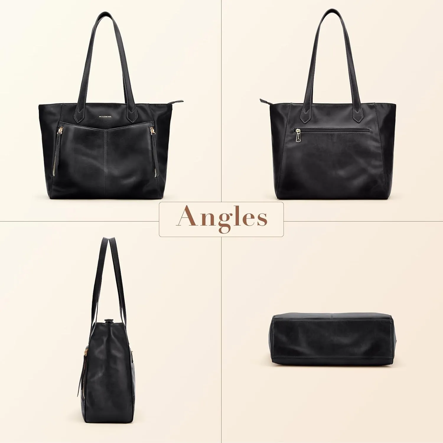 Missnine Tote Bag for Women with Zipper, Leather Purse and Handbags, Ladies Top-handle Shoulder Bags for Work, Casual, Travel