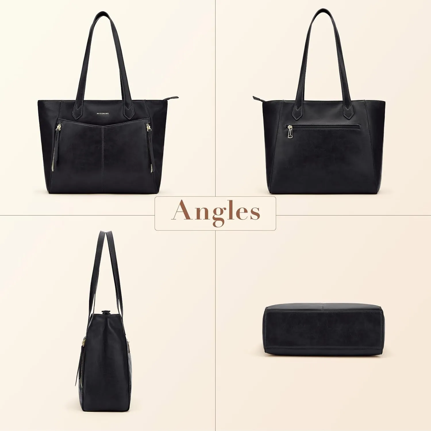Missnine Tote Bag for Women with Zipper, Leather Purse and Handbags, Ladies Top-handle Shoulder Bags for Work, Casual, Travel