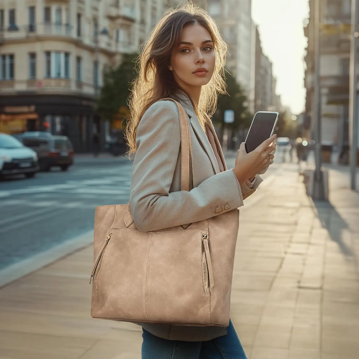 Missnine Tote Bag for Women with Zipper, Leather Purse and Handbags, Ladies Top-handle Shoulder Bags for Work, Casual, Travel