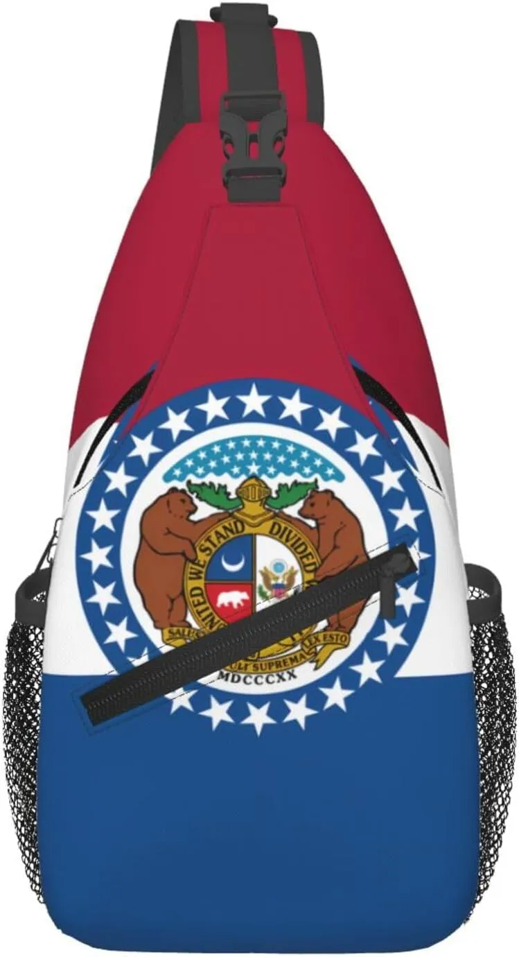 Missouri State Flag Multifunctional crossbody chest bag, travel hiking crossbody backpack, men's crossbody chest bag shoulder bag