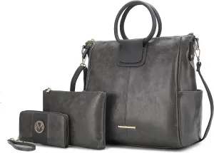 MKF Collection Shoulder Bag for Women, Crossbody Purse & Wristlet: PU Leather Satchel Pocketbook 3 PCs Handbag Set
