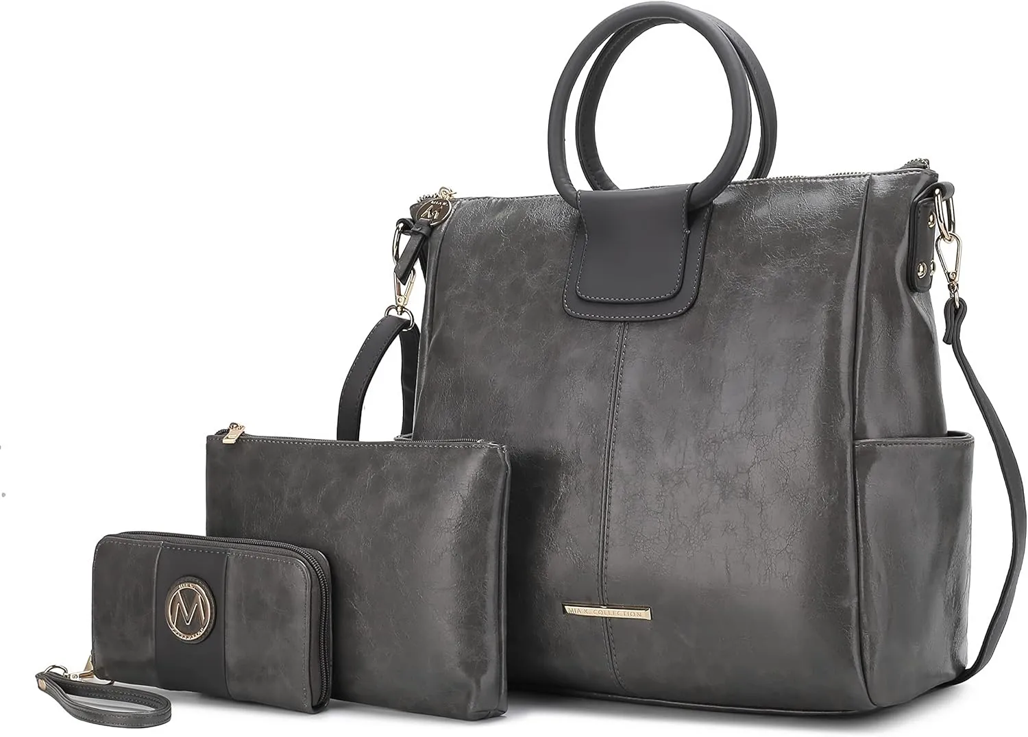 MKF Collection Shoulder Bag for Women, Crossbody Purse & Wristlet: PU Leather Satchel Pocketbook 3 PCs Handbag Set