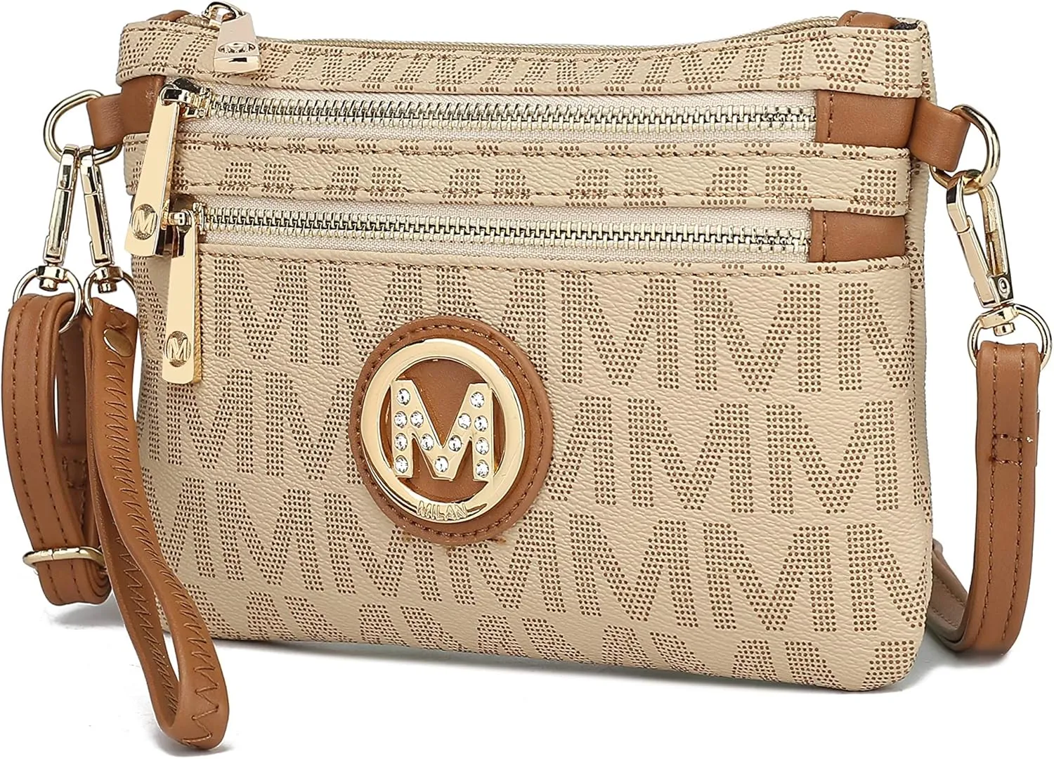 MKF Crossbody Bag for Women, Wristlet Strap – PU Leather Shoulder Handbag – Small Pocketbook Messenger Purse Black