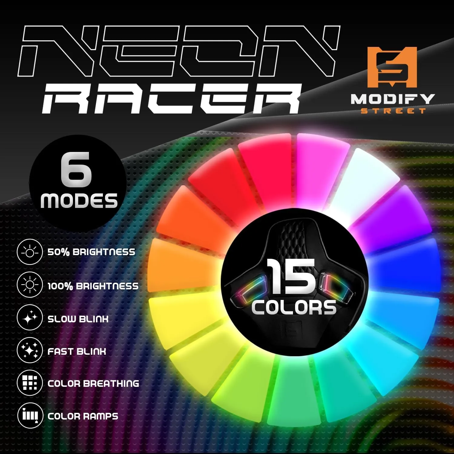 ModifyStreet [Neon Racer in VIPER-Series] Universal PVC Leather Reclinable Black with Pink/Blue Racing Seats