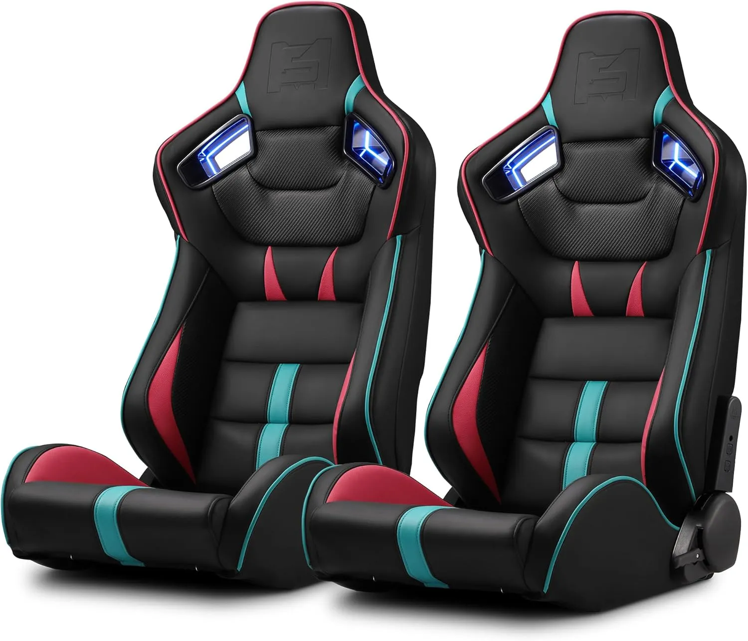 ModifyStreet [Neon Racer in VIPER-Series] Universal PVC Leather Reclinable Black with Pink/Blue Racing Seats