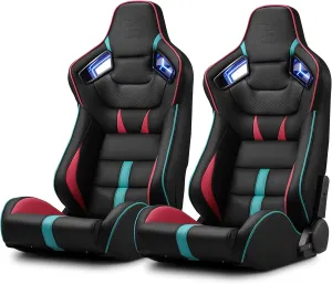 ModifyStreet [Neon Racer in VIPER-Series] Universal PVC Leather Reclinable Black with Pink/Blue Racing Seats