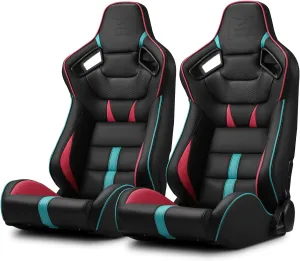 ModifyStreet Universal PVC Leather Reclinable Black with Pink/Blue Racing Seats Right Left [VIPER-Series]