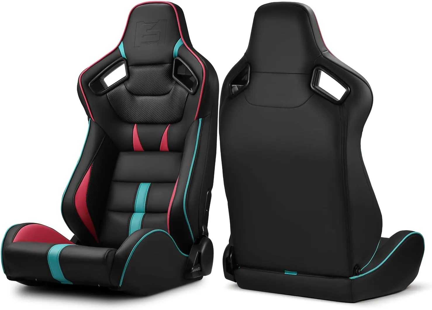 ModifyStreet Universal PVC Leather Reclinable Black with Pink/Blue Racing Seats Right Left [VIPER-Series]
