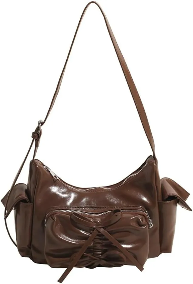 Molodo Crossbody Bags for Women Bow Bag Purses for Women Trendy Chic Shoulder Bag Burgundy Purse Pleated Handbag Underarm Bag