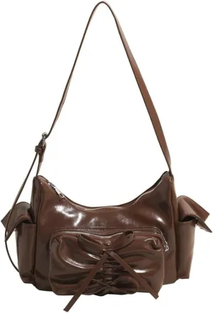 Molodo Crossbody Bags for Women Bow Bag Purses for Women Trendy Chic Shoulder Bag Burgundy Purse Pleated Handbag Underarm Bag