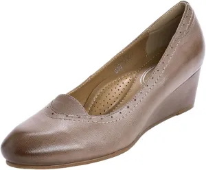 Mona flying Women's Leather Closed Toe 2 Inch Mid Wedges Heels with Arch Support Round Toe Comfortable Dress Pumps for Women Ladies