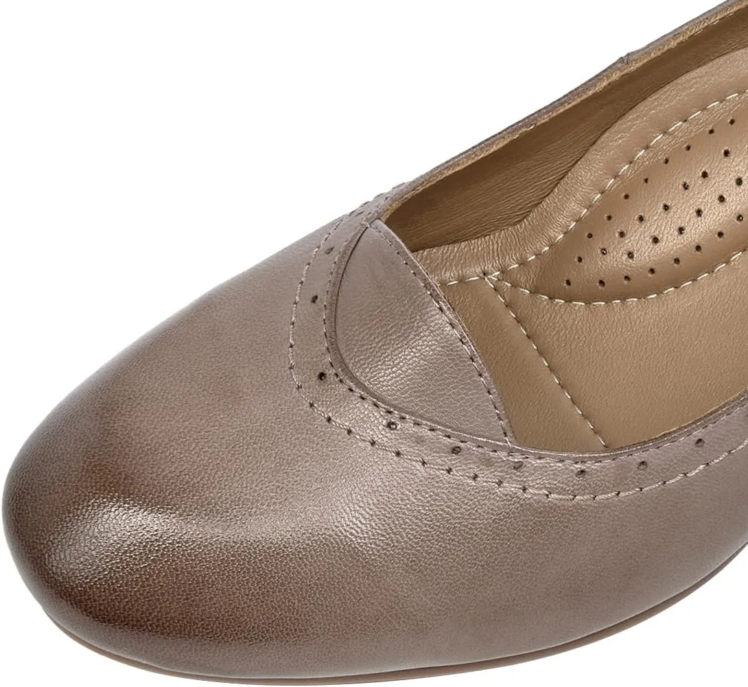 Mona flying Women's Leather Closed Toe 2 Inch Mid Wedges Heels with Arch Support Round Toe Comfortable Dress Pumps for Women Ladies