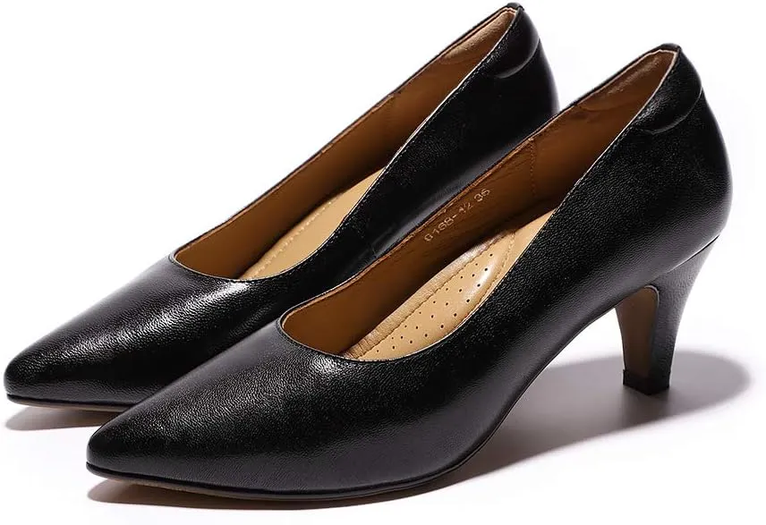 Mona flying Women's Leather Comfort Closed Pointed Toe Pumps Womens High Heels Work Office Dress Shoes for Ladies