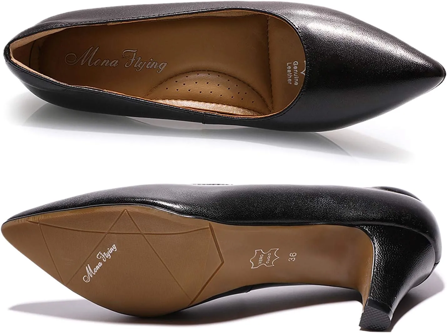 Mona flying Women's Leather Comfort Closed Pointed Toe Pumps Womens High Heels Work Office Dress Shoes for Ladies
