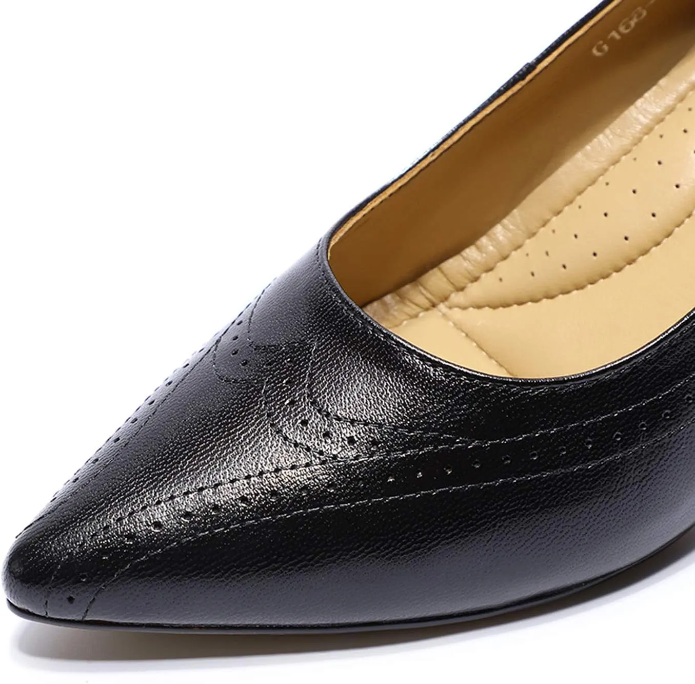Mona flying Womens Leather Comfortable Pointed Toe Pumps 7cm High Heels Dressy Casual Office Work Shoes for Ladies