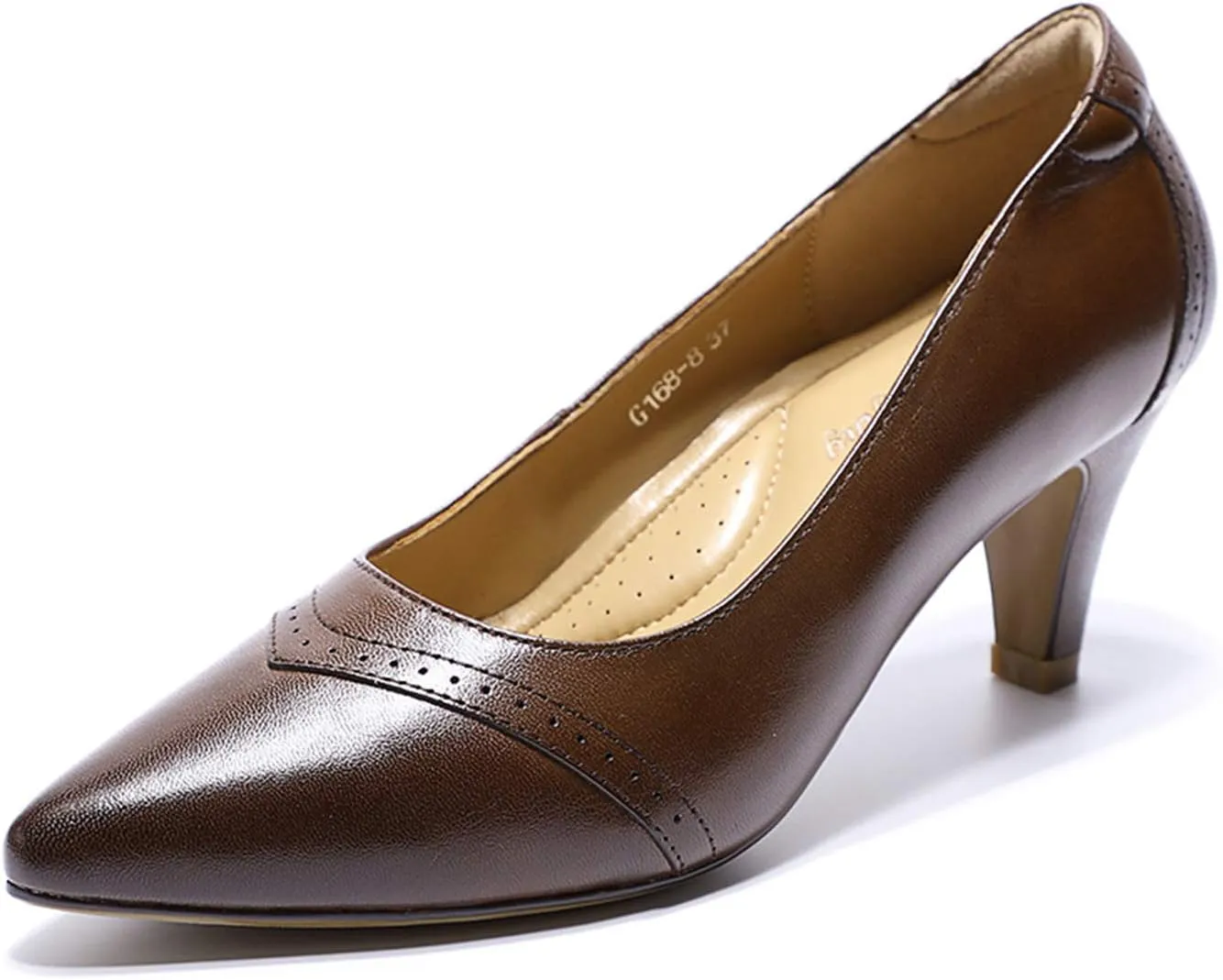 Mona flying Women's Leather Pointed Toe Dress Pumps Comfort High Heels Office Work Shoes for Ladies