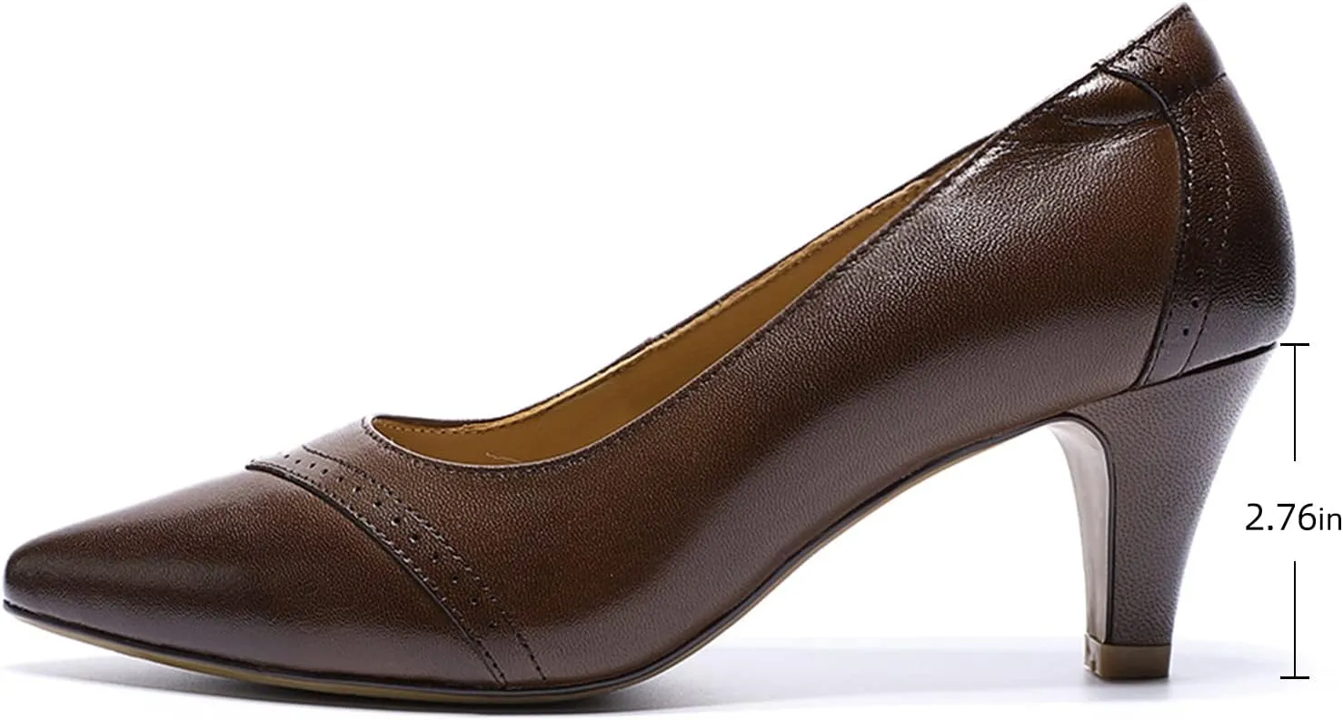 Mona flying Women's Leather Pointed Toe Dress Pumps Comfort High Heels Office Work Shoes for Ladies