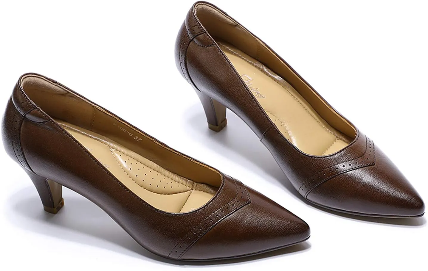 Mona flying Women's Leather Pointed Toe Dress Pumps Comfort High Heels Office Work Shoes for Ladies