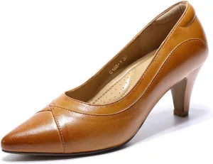 Mona flying Women's Leather Pointed Toe Dress Pumps Comfort High Heels Office Work Shoes for Ladies