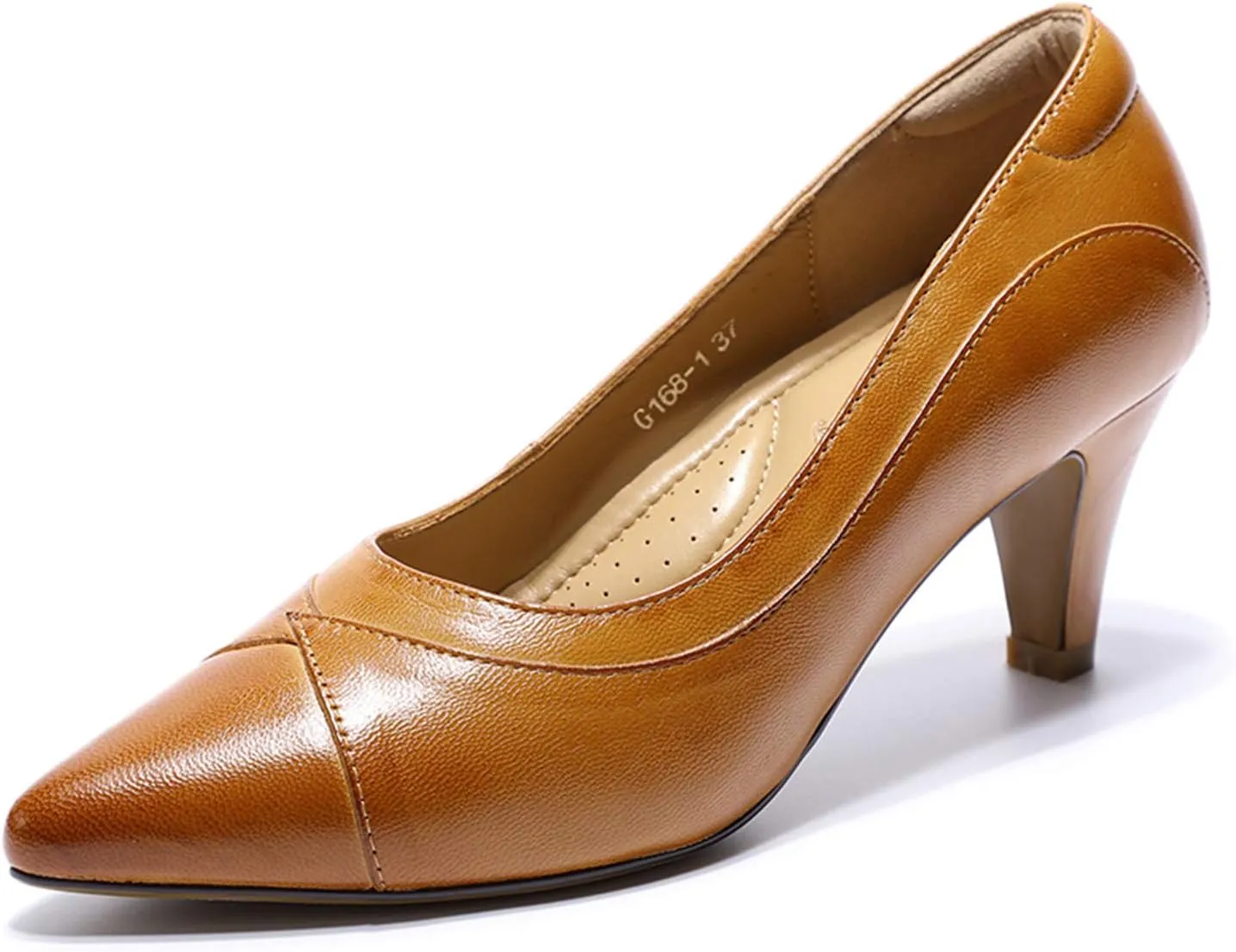 Mona flying Women's Leather Pointed Toe Dress Pumps Comfort High Heels Office Work Shoes for Ladies