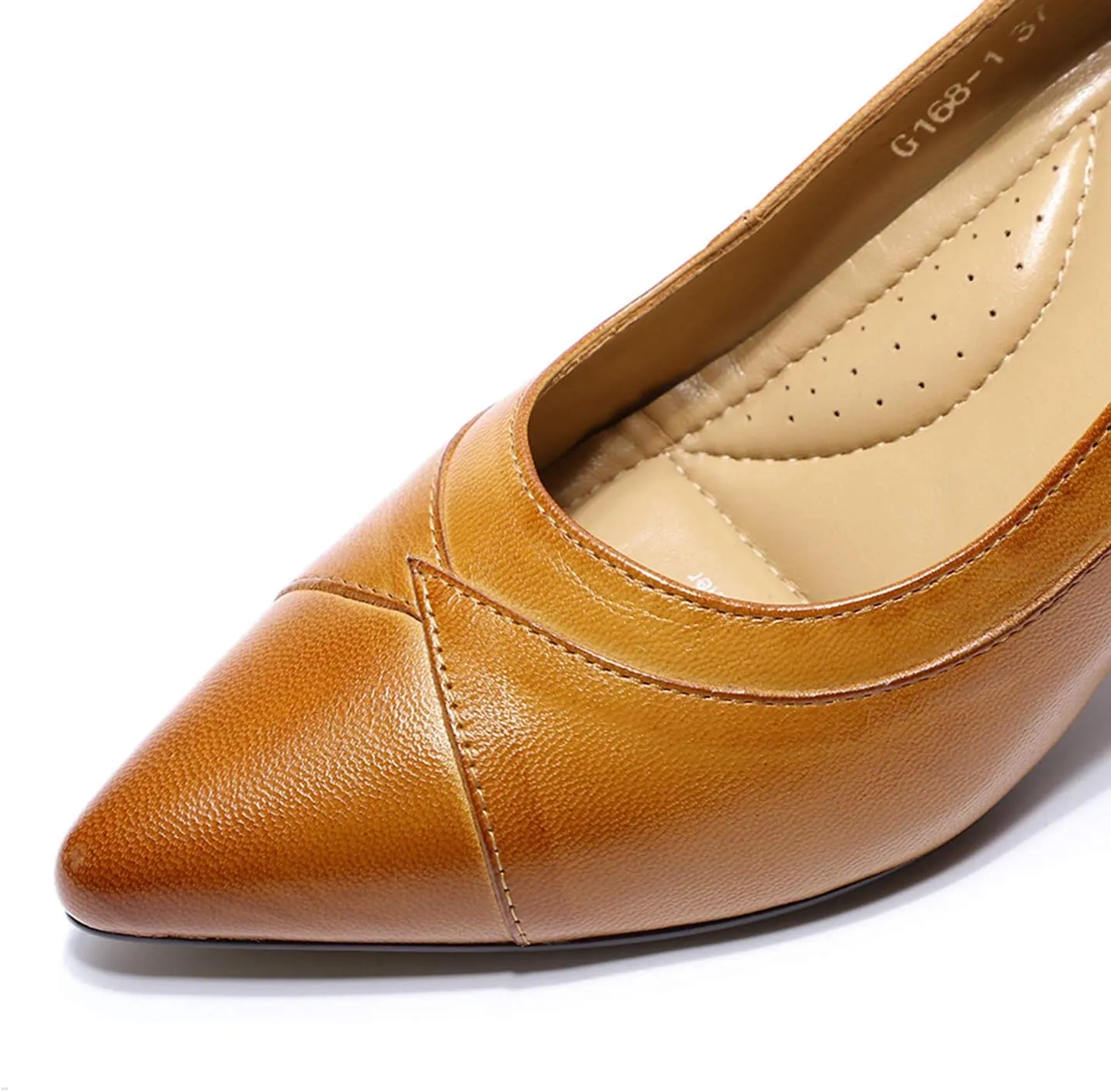Mona flying Women's Leather Pointed Toe Dress Pumps Comfort High Heels Office Work Shoes for Ladies