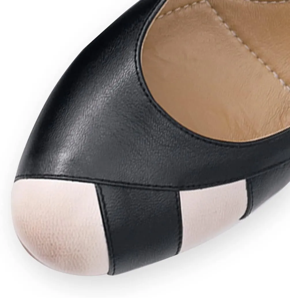 Mona flying Womens Retro Dress Pumps 7cm Chunky Heel Leather Dressy Shoes for Ladies