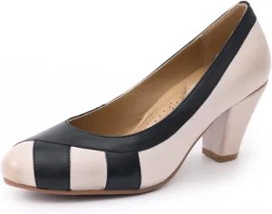 Mona flying Womens Retro Dress Pumps 7cm Chunky Heel Leather Dressy Shoes for Ladies