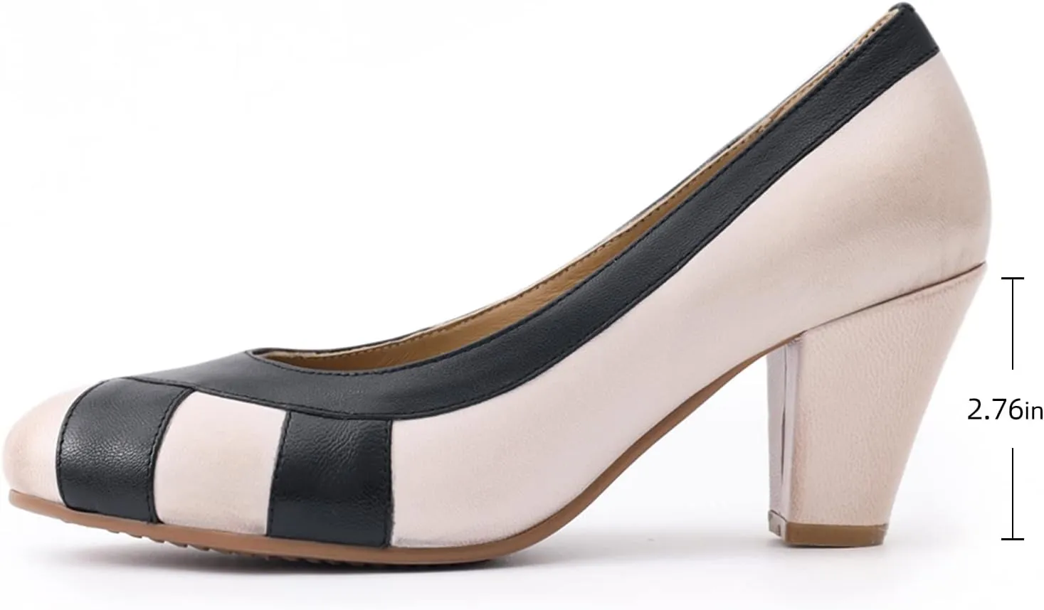 Mona flying Womens Retro Dress Pumps 7cm Chunky Heel Leather Dressy Shoes for Ladies
