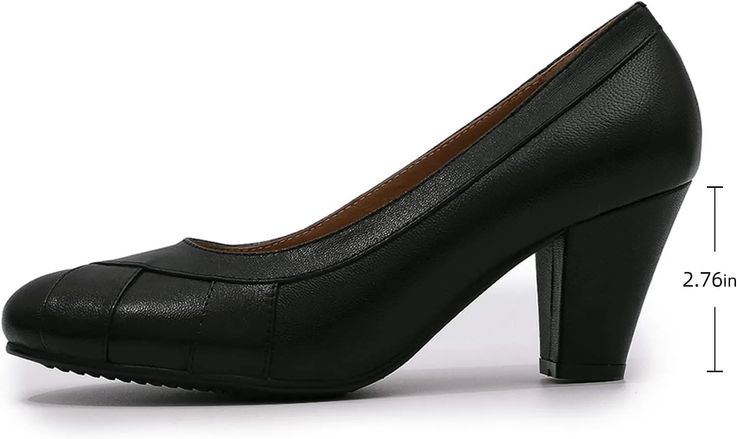 Mona flying Womens Retro Dress Pumps 7cm Chunky Heel Leather Dressy Shoes for Ladies