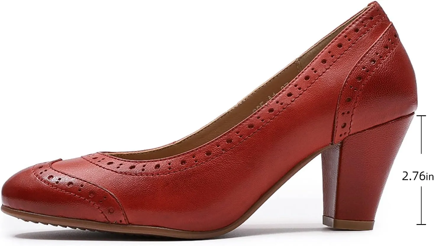 Mona flying Women's Vintage Leather Pump Chunky Heel Round Toe Office Dress Shoes for Ladies