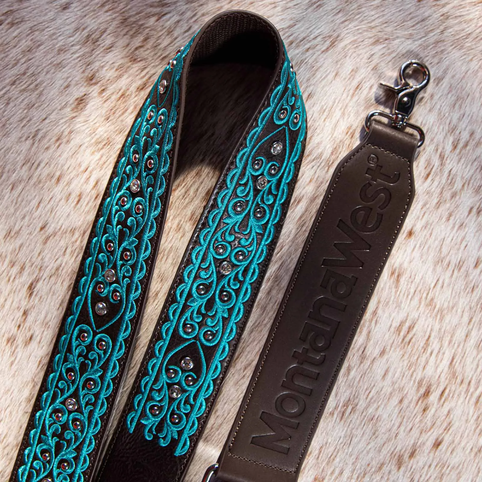 Montana West Western Guitar Style Embroidered Crossbody Strap -Black
