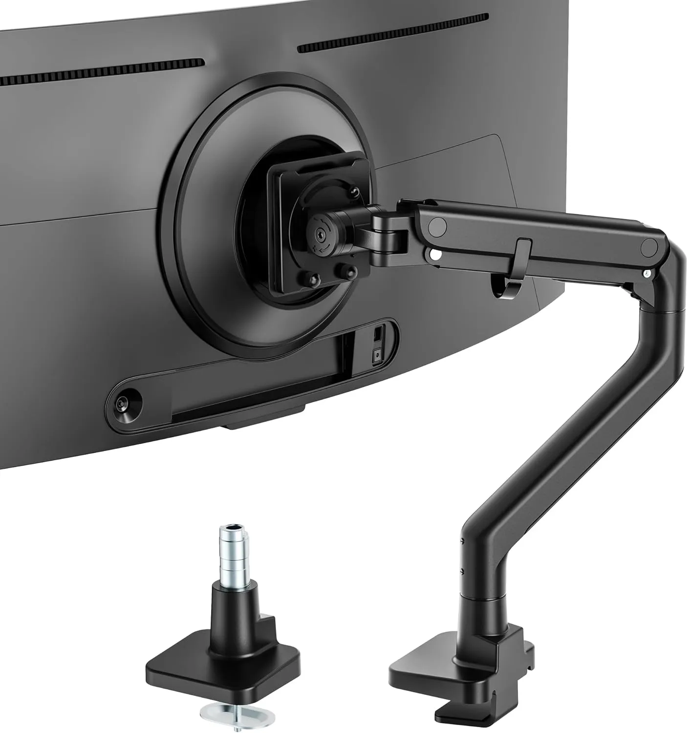monTEK Heavy-Duty Monitor Arm for 17-57" Ultrawide Curved Screen, Supports up to 59.4 lbs, Adjustable Gas Spring Arm, 75/100 VESA Mount, Clamp & Grommet Desk Monitor Mount Single, Black