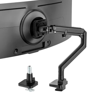 monTEK Heavy-Duty Monitor Arm for 17-57" Ultrawide Curved Screen, Supports up to 59.4 lbs, Adjustable Gas Spring Arm, 75/100 VESA Mount, Clamp & Grommet Desk Monitor Mount Single, Black