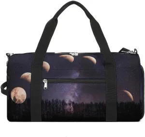 Moon Phases Night Star Unisex Gym Bag Waterproof Sports Duffels Travel Gear With Laundry Shoe Compartment